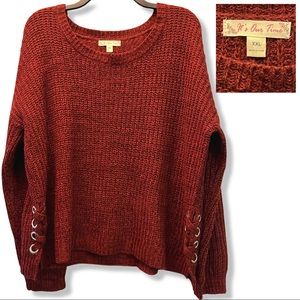 Sweater • Women’s red knitted sweater • laces on sides